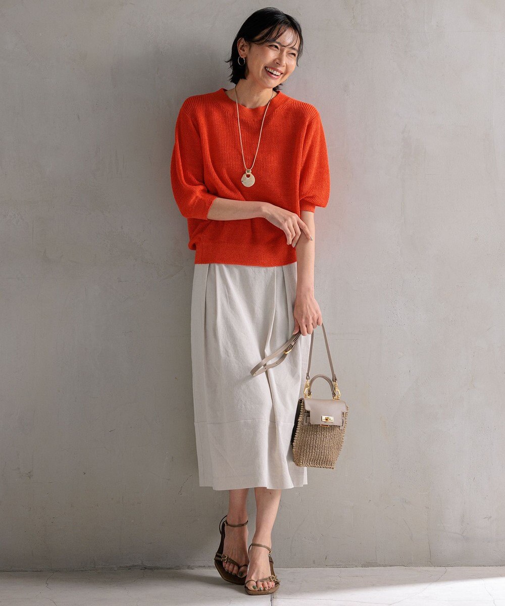 23区 L 【洗える】ピュアリネン パフスリーブ ニット 