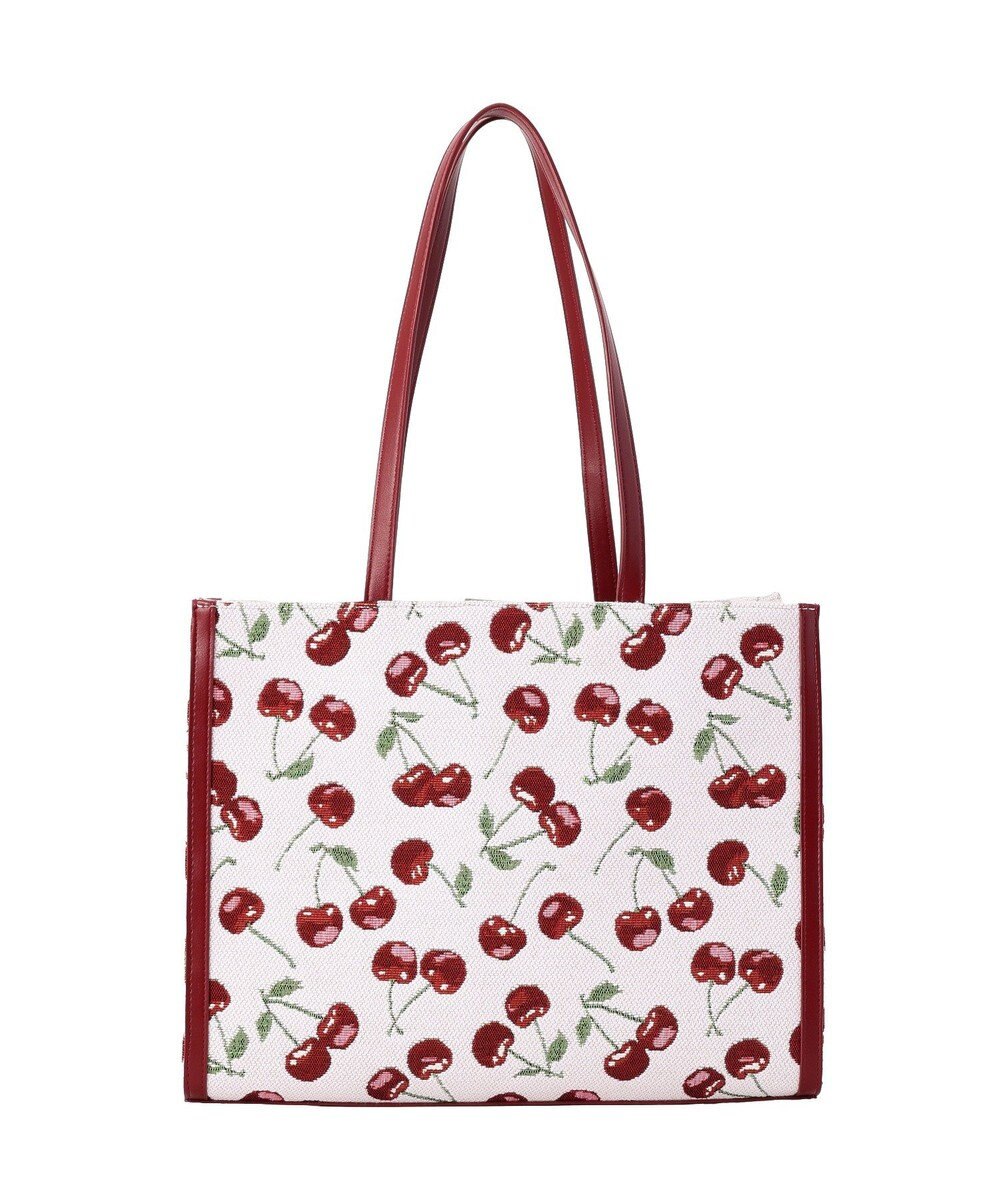 Maison de FLEUR チェリー柄ゴブランスクエアトートバッグ 