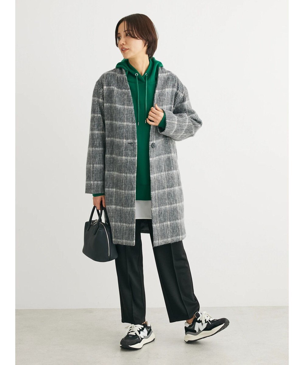Green Parks コクーンシルエットチェックシャギーコート 
