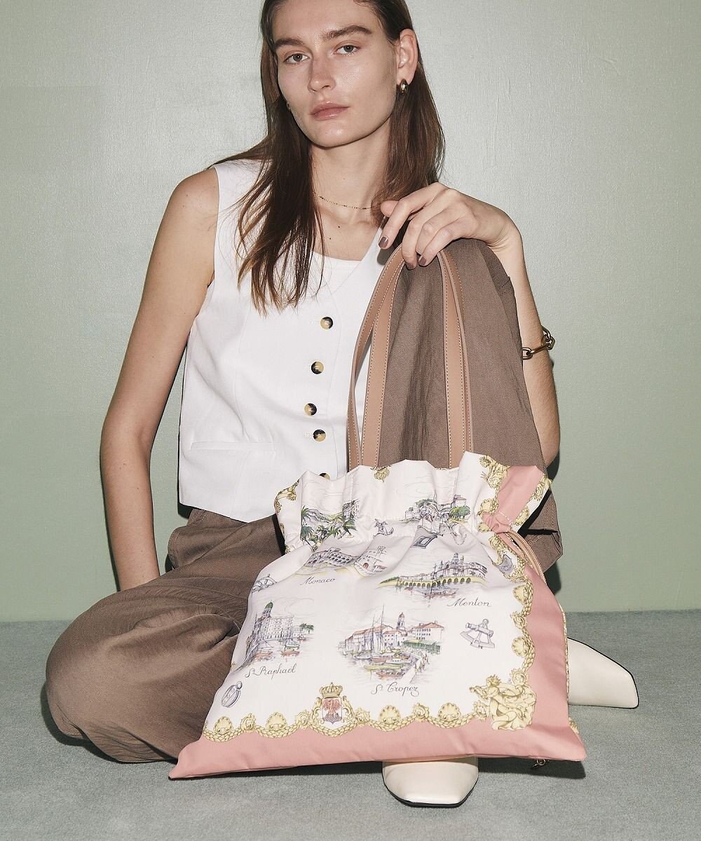 TOPKAPI 【TREASURE TOPKAPI】マイルドサテン スカーフ柄 巾着 トート バッグ 