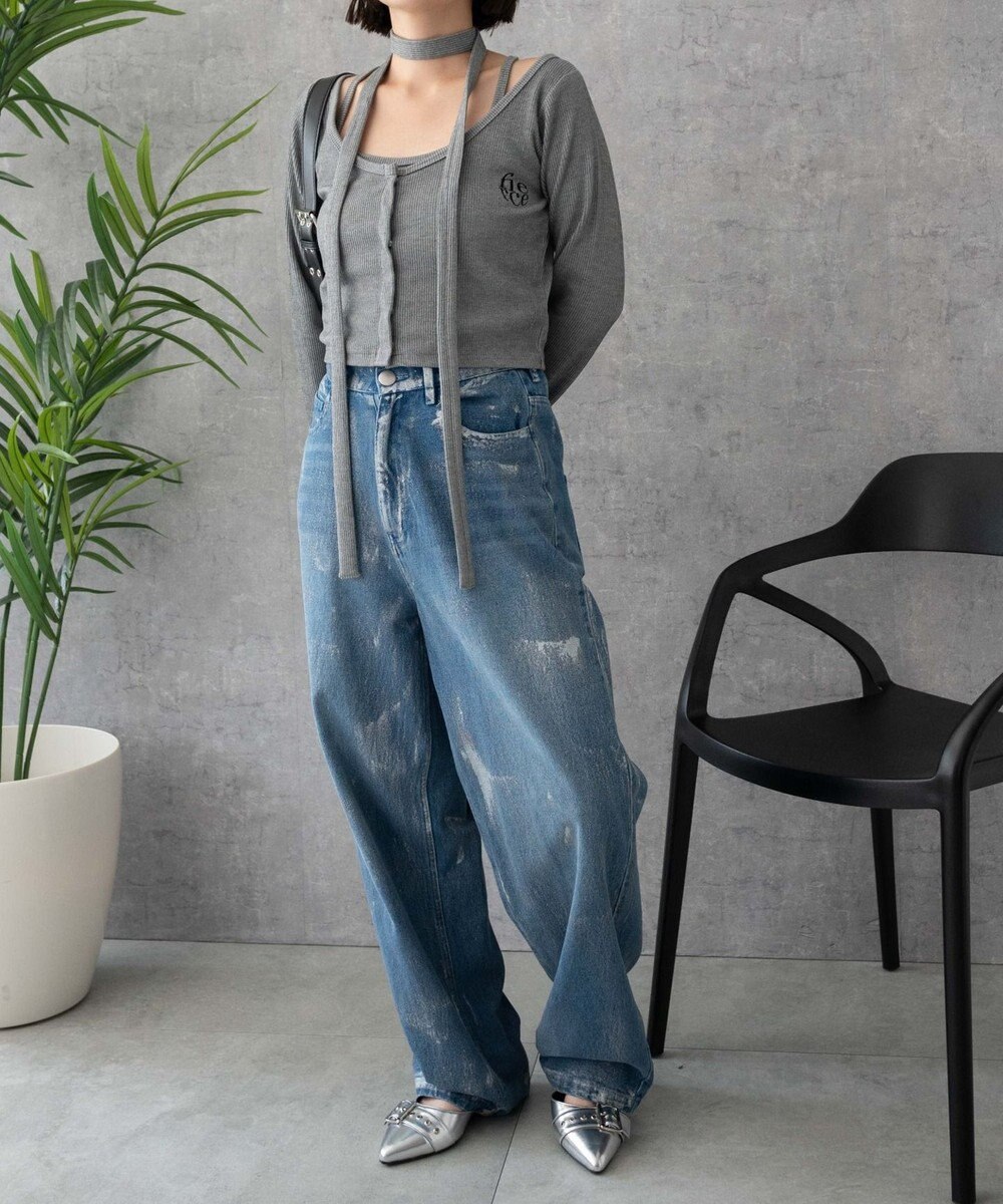 WEGO 【2点SET】ワンポイント刺繍キャミセットカーデ 