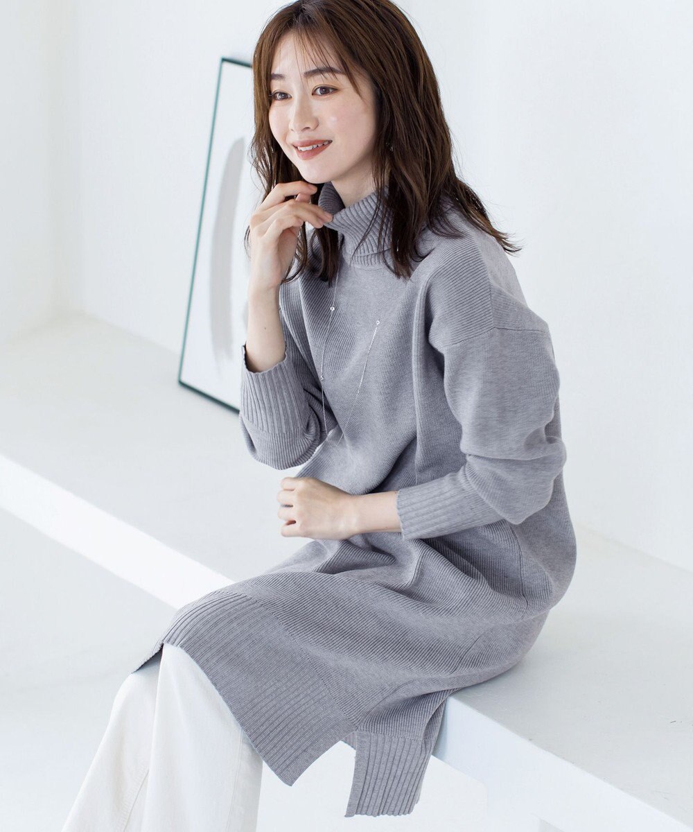 Tiaclasse 【洗える】華のあるニットタートルワンピース 