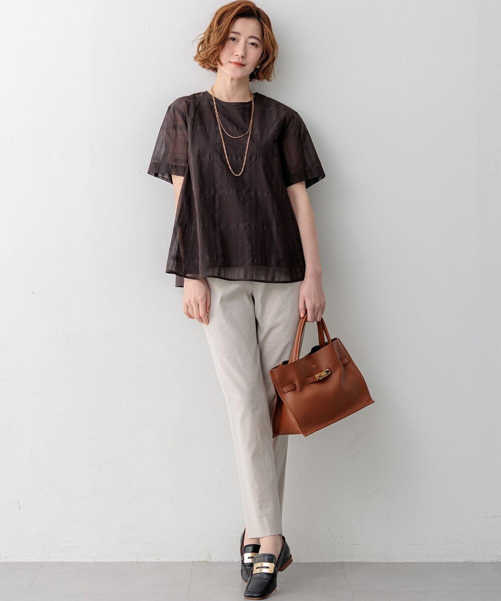 23区 【先行予約】シアーチェックレイヤード フレア Tブラウス 