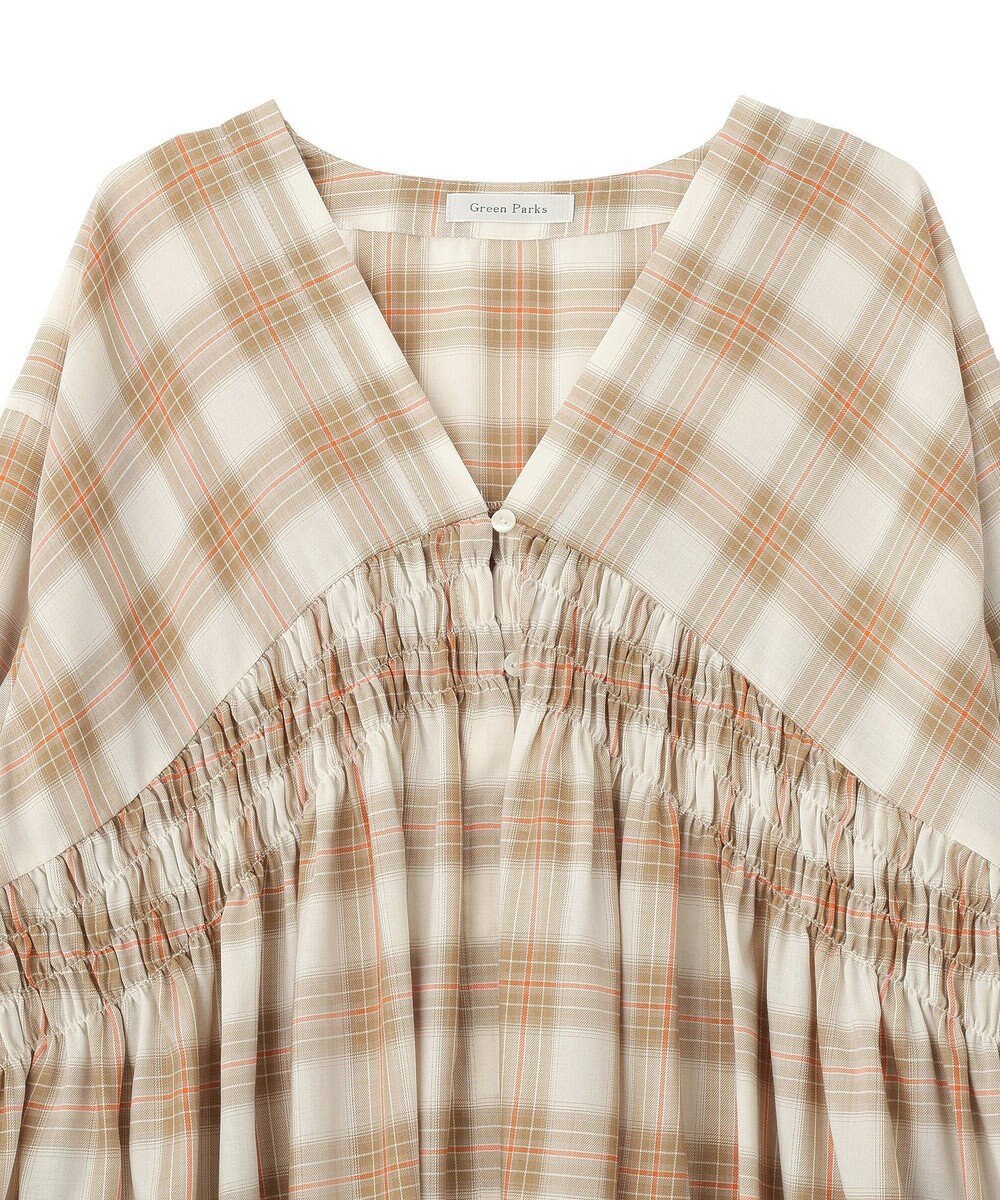 Green Parks 【しゃれシャツ】イージーケアＶネックチェックブラウス 