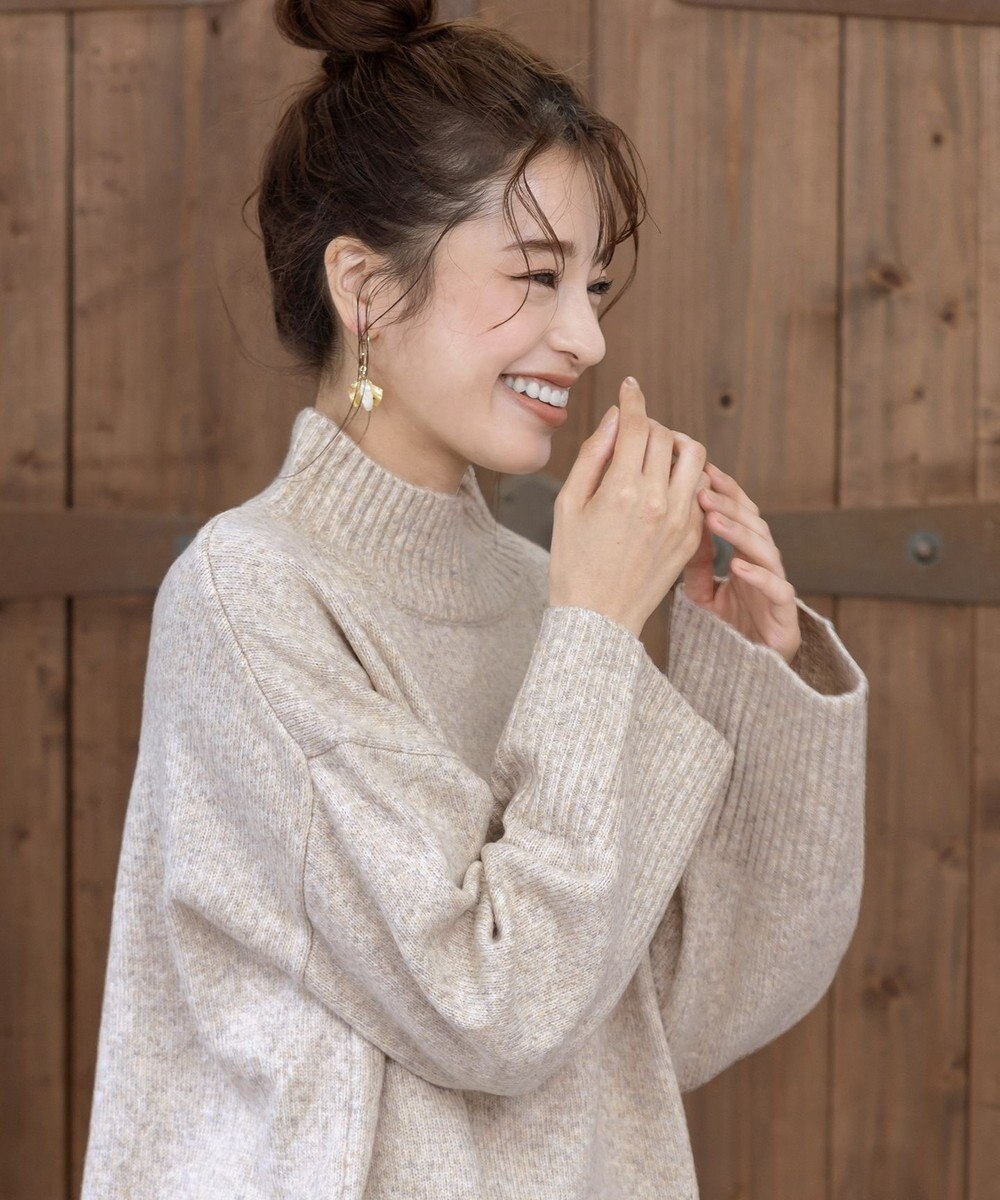 Tiaclasse 【洗える】モックネックポインテルニットトップス 