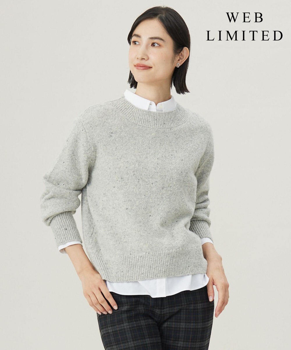 J.PRESS LADIES 【WEB限定・洗える】WOOLY NEP クルーネックニット ライトグレー系