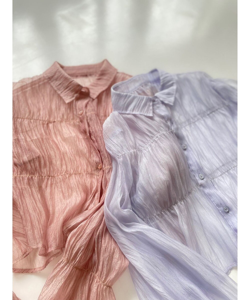 Feroux 【洗える】シャーリングシアー シャツ 