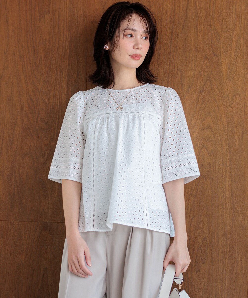 組曲 【先行予約】エンブロイダリーレース5分袖 ブラウス 