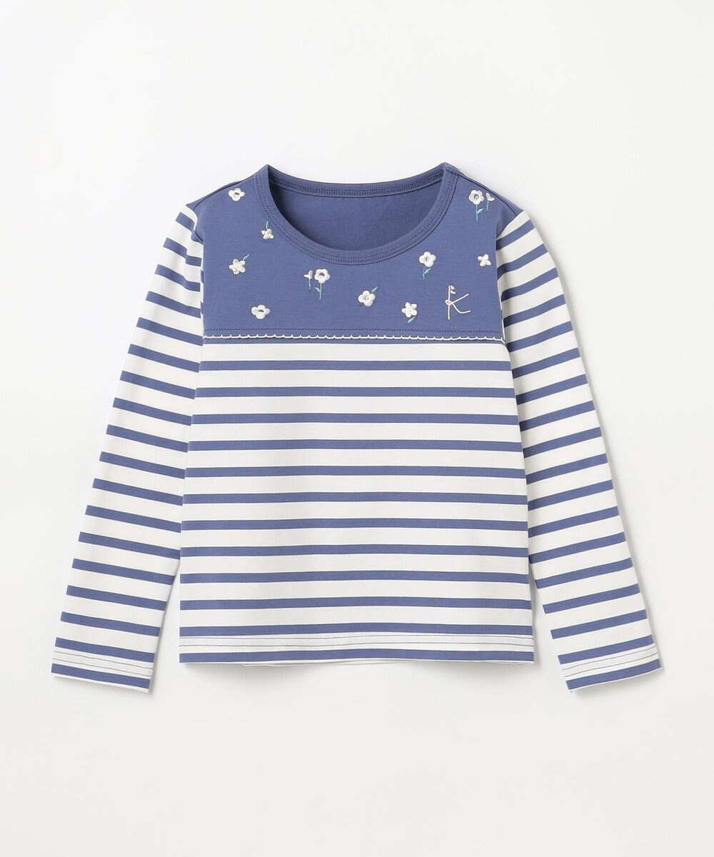 組曲 KIDS 【110-140㎝】フラワー刺繍ボーダー Tシャツ 