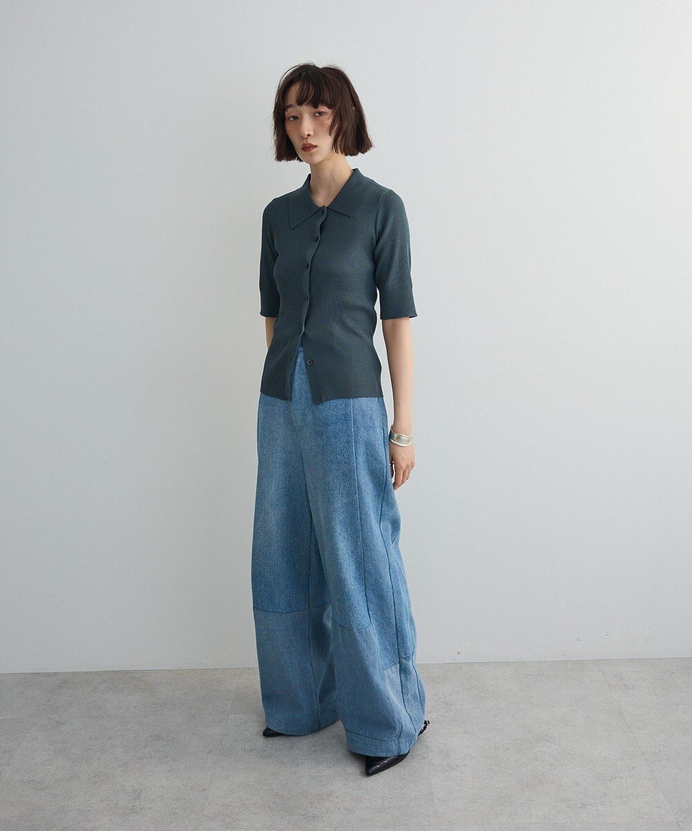 Green Parks ポロ襟5分袖リブニット 