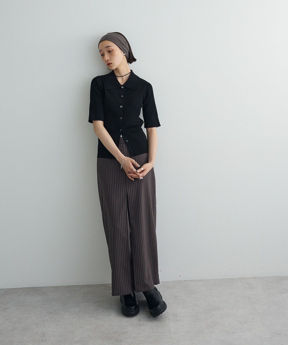 Green Parks ポロ襟5分袖リブニット 