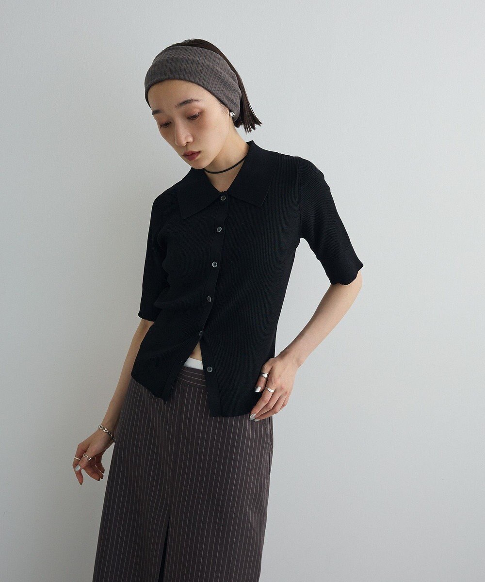 Green Parks ポロ襟5分袖リブニット 