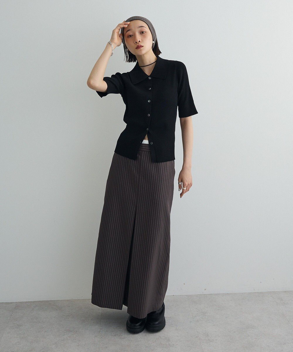 Green Parks ポロ襟5分袖リブニット 