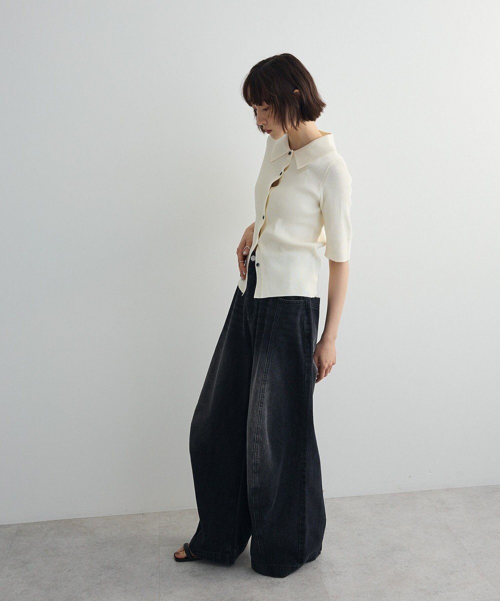 Green Parks ポロ襟5分袖リブニット 