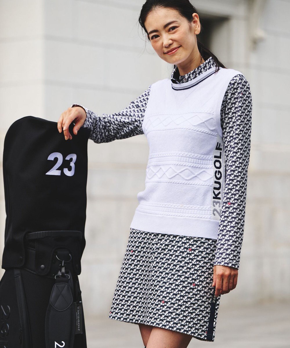 23区GOLF 【WOMEN】【ウォッシャブル】コットンブレンドサイドロゴベスト 