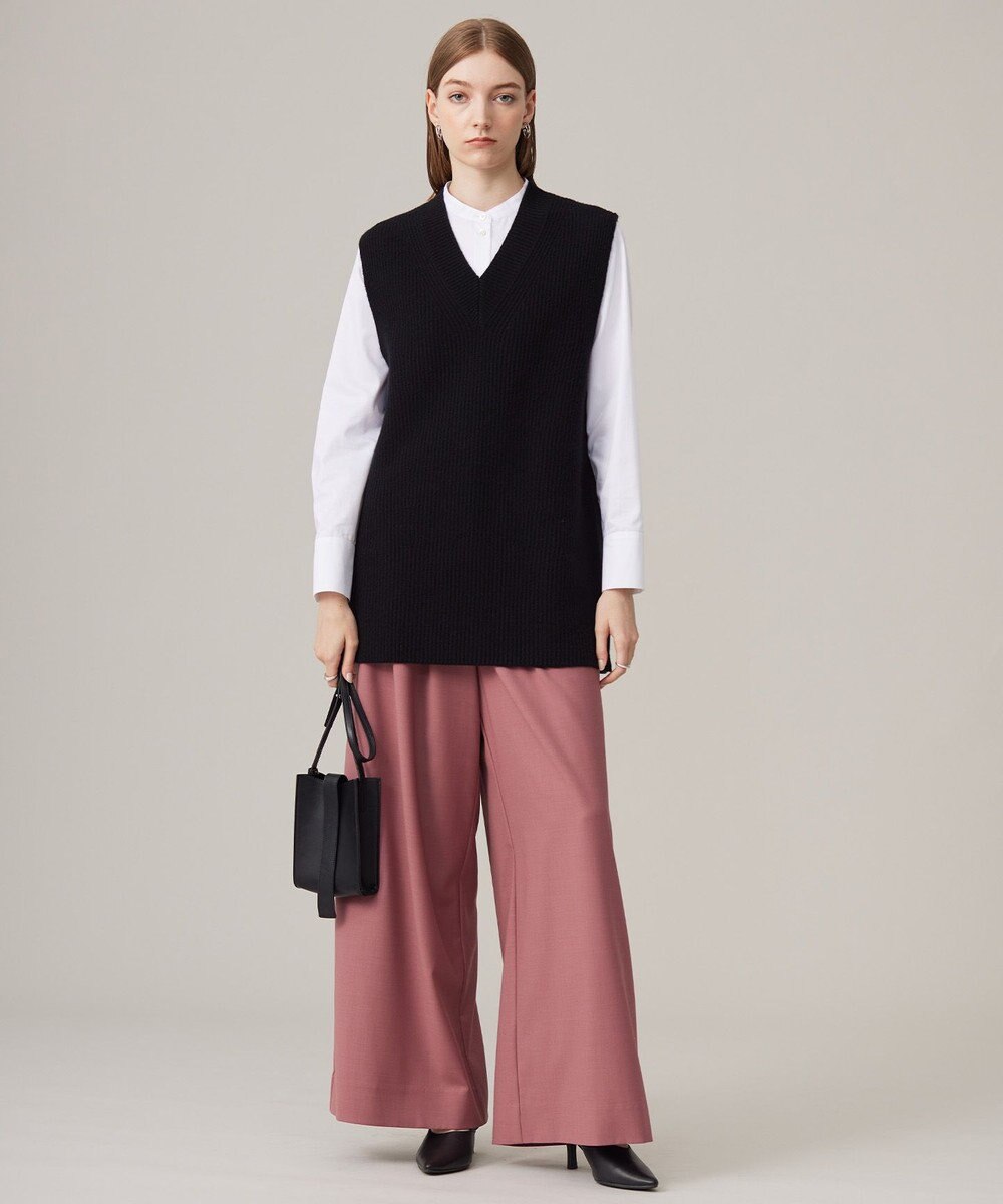 ICB 【洗える】 ウールヴィスコースストレッチ タックパンツ 