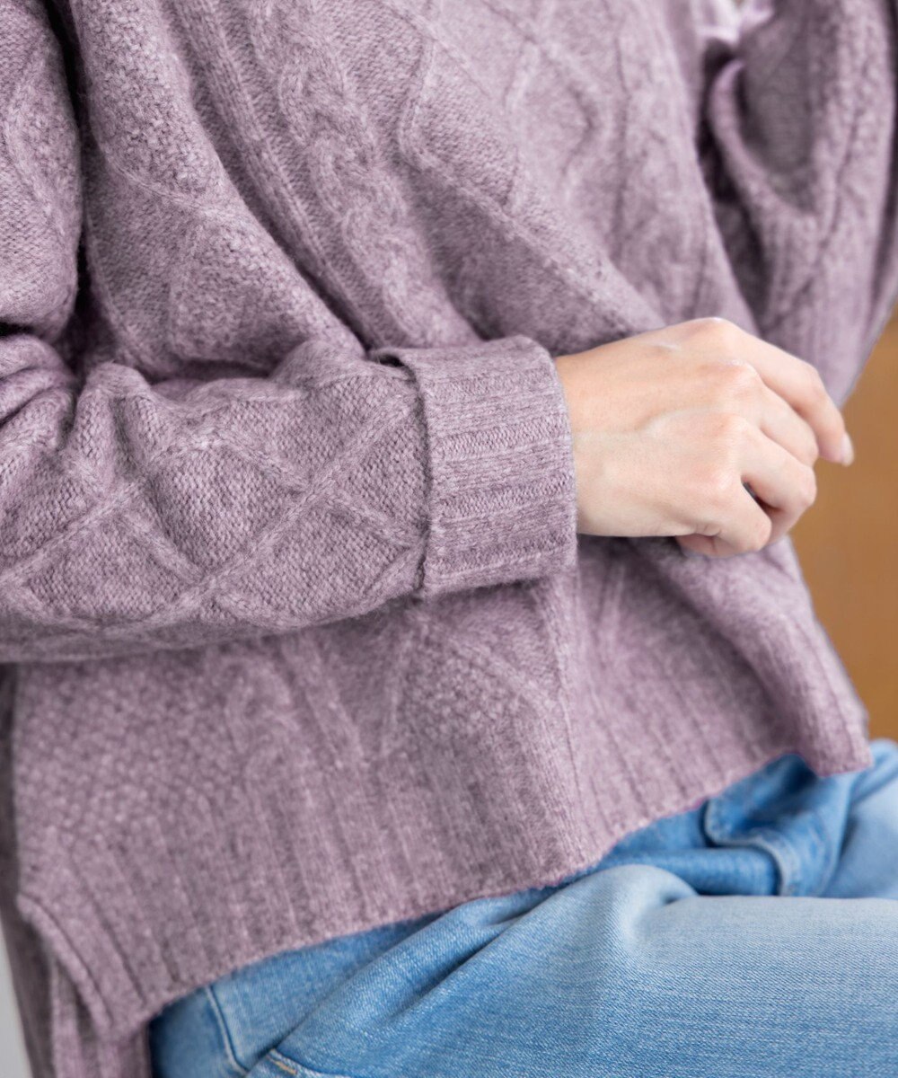 Tiaclasse 【洗える】アラン柄キーネックニットトップス 