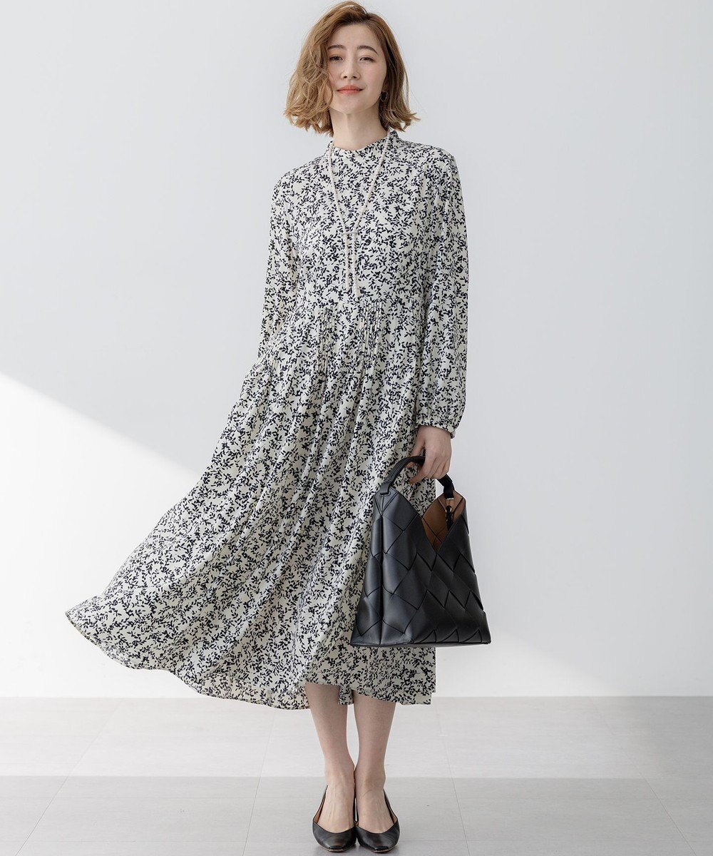 23区 L 【洗える】シャドーリーフプリント ワンピース 