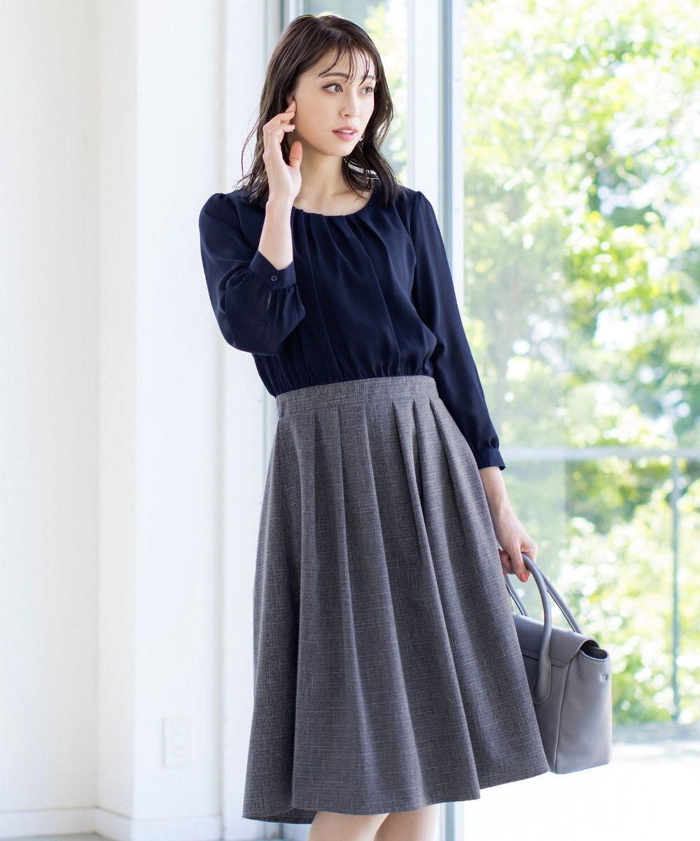 Tiaclasse 【洗える】ブラウスドッキングツイードワンピース 