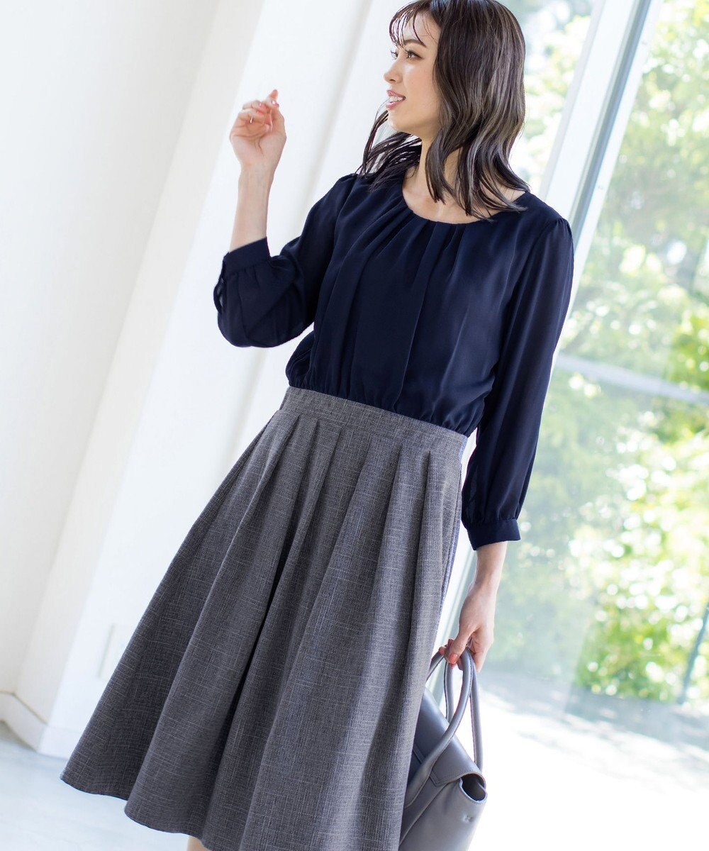 Tiaclasse 【洗える】ブラウスドッキングツイードワンピース 