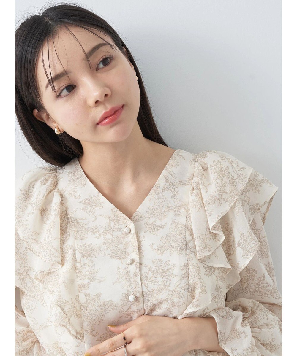 earth music&ecology 花柄ラッフルブラウス 