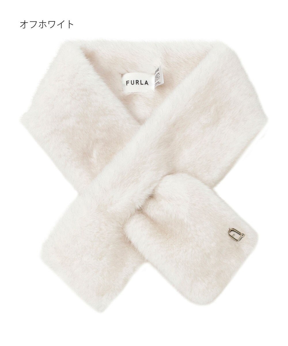 MOONBAT FURLA（フルラ）差し込みファーティペット マフラー アーチロゴ フェイクファー 
