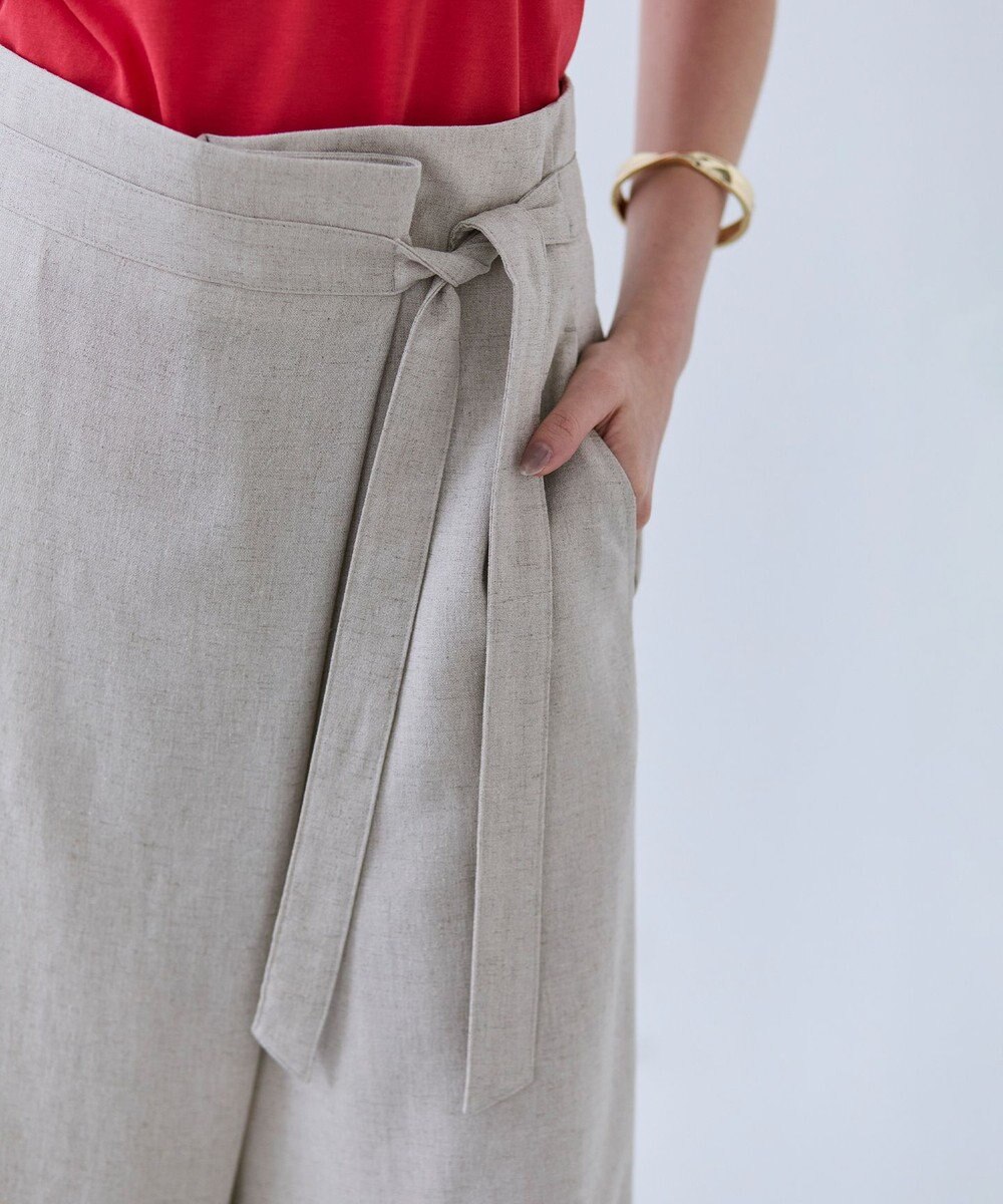 BEIGE， 【洗える】CAROLE / リネンライクラップワイドパンツ 
