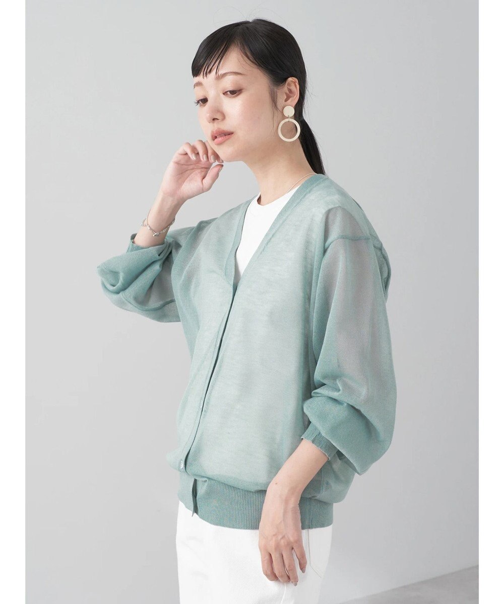 earth music&ecology ファンシーラメＶネックカーディガン Mint Green