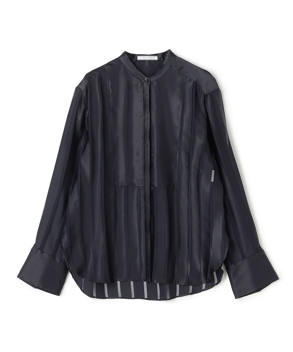 BEIGE， HAUYNITE / シアーストライプバンドカラーブラウス 