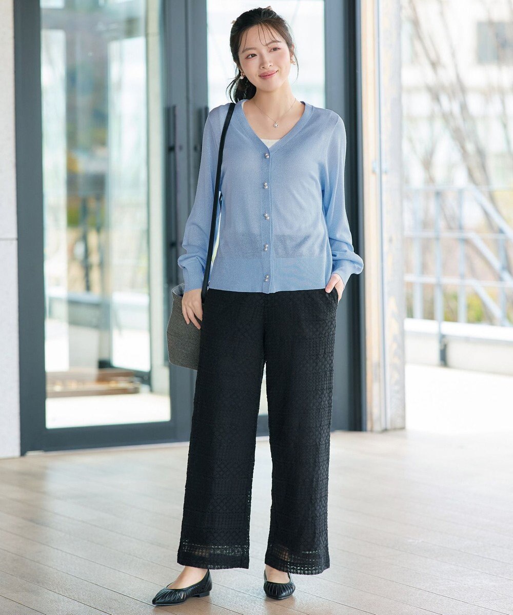 Tiaclasse ラメシアー天竺パールボタンカーディガン 