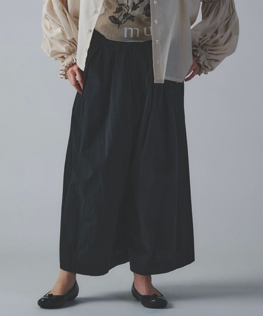 muuc 〈綿100%〉〈涼しいワッシャー生地〉〈裾タック入り〉ワイドパンツ 