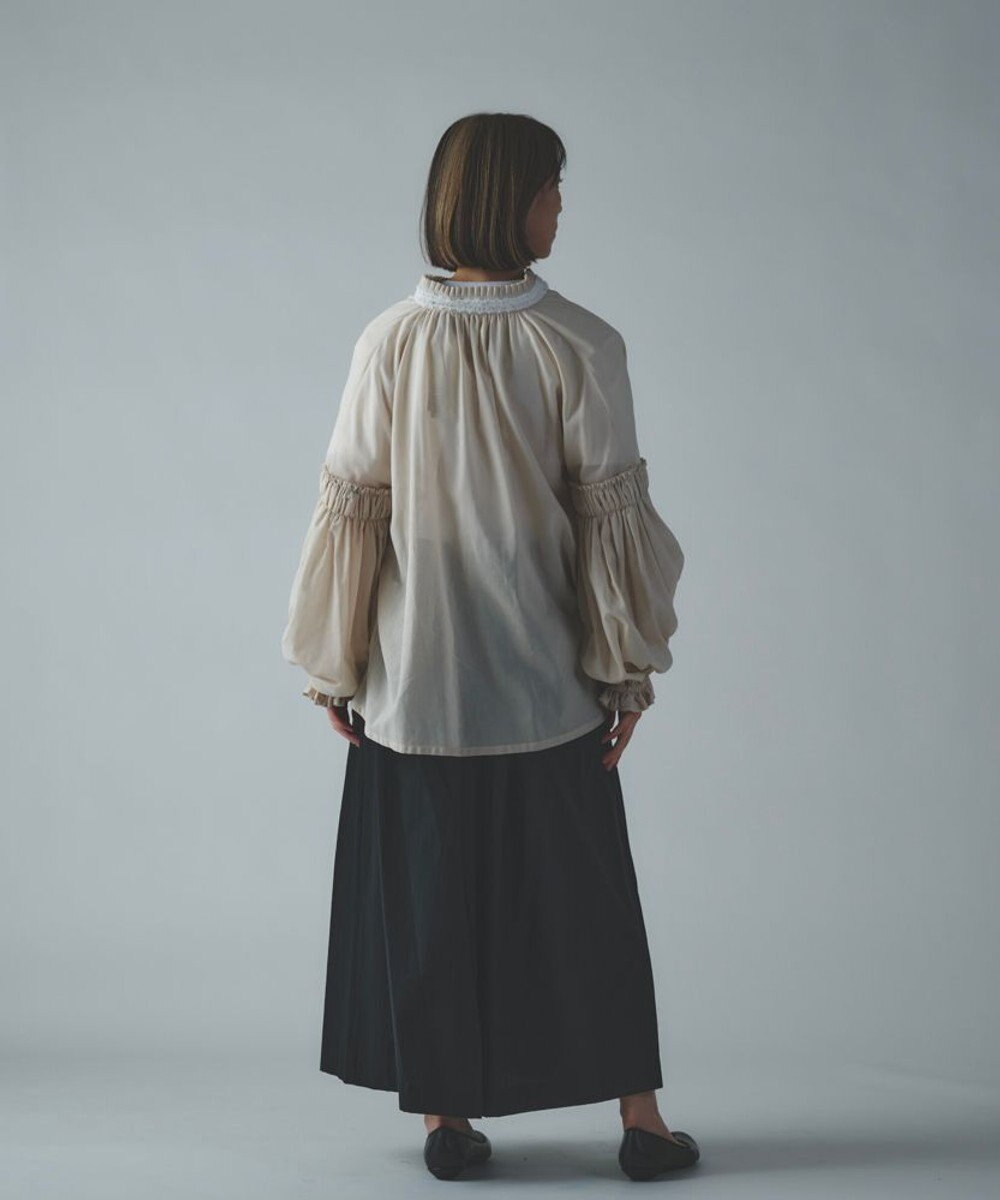 muuc 〈綿100%〉〈涼しいワッシャー生地〉〈裾タック入り〉ワイドパンツ 