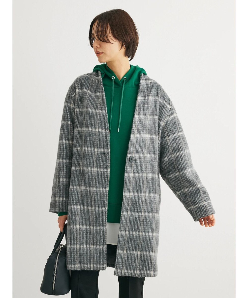 Green Parks コクーンシルエットチェックシャギーコート 
