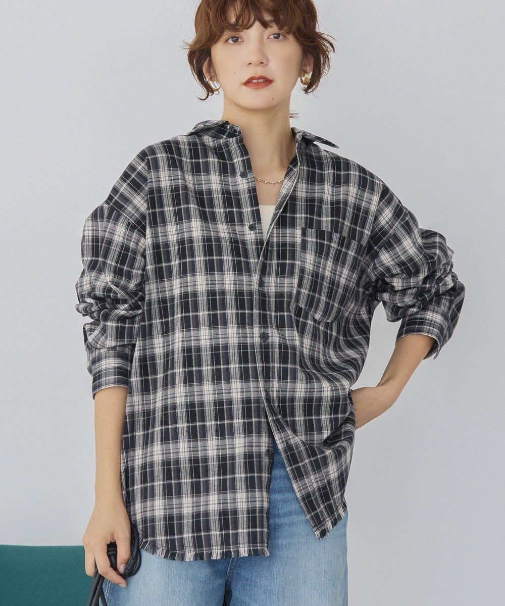 AMERICAN HOLIC フリンジヘム起毛チェックシャツ 