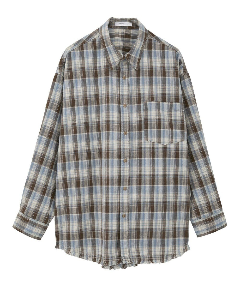AMERICAN HOLIC フリンジヘム起毛チェックシャツ 