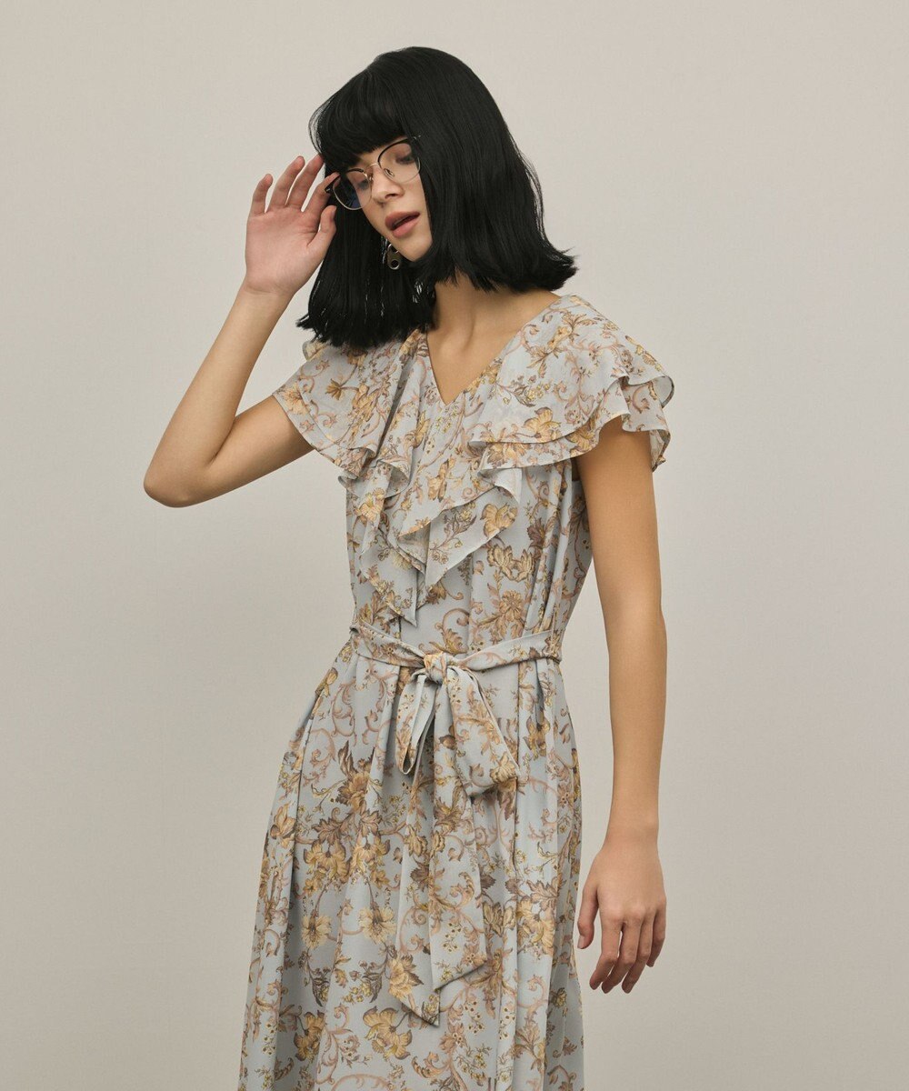 GRACE CONTINENTAL サラサプリントフリルカラーワンピース 