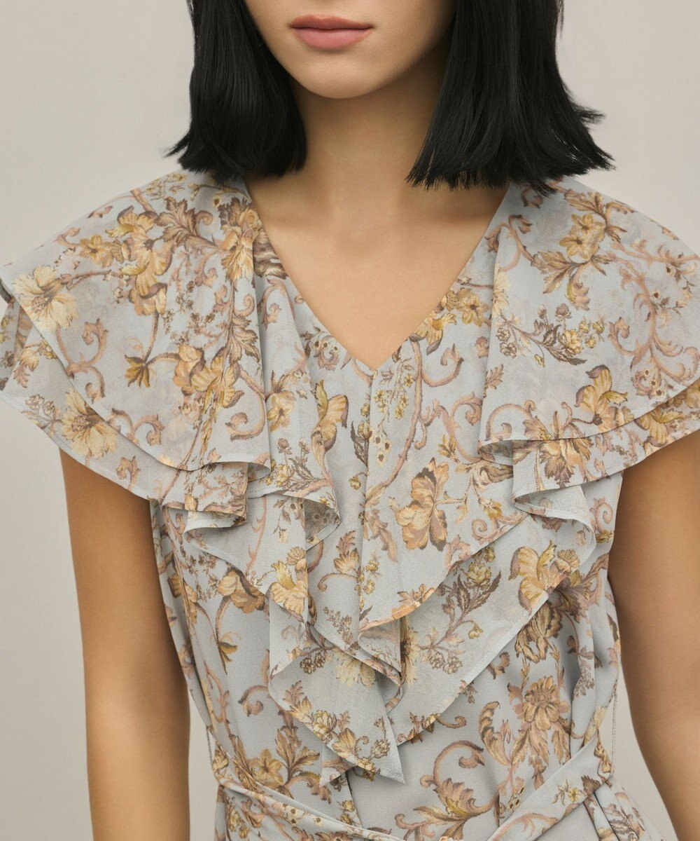 GRACE CONTINENTAL サラサプリントフリルカラーワンピース 