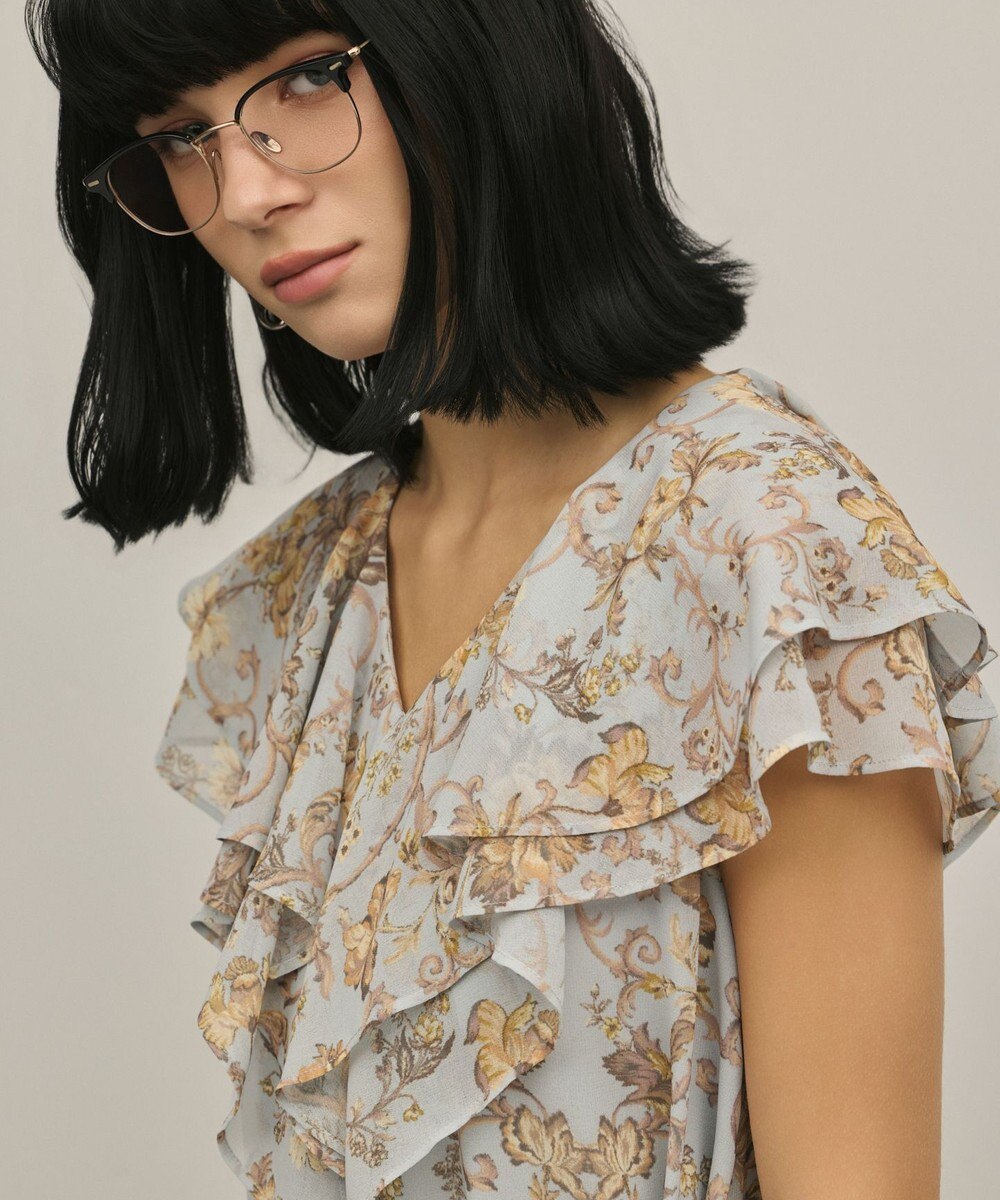 GRACE CONTINENTAL サラサプリントフリルカラーワンピース 