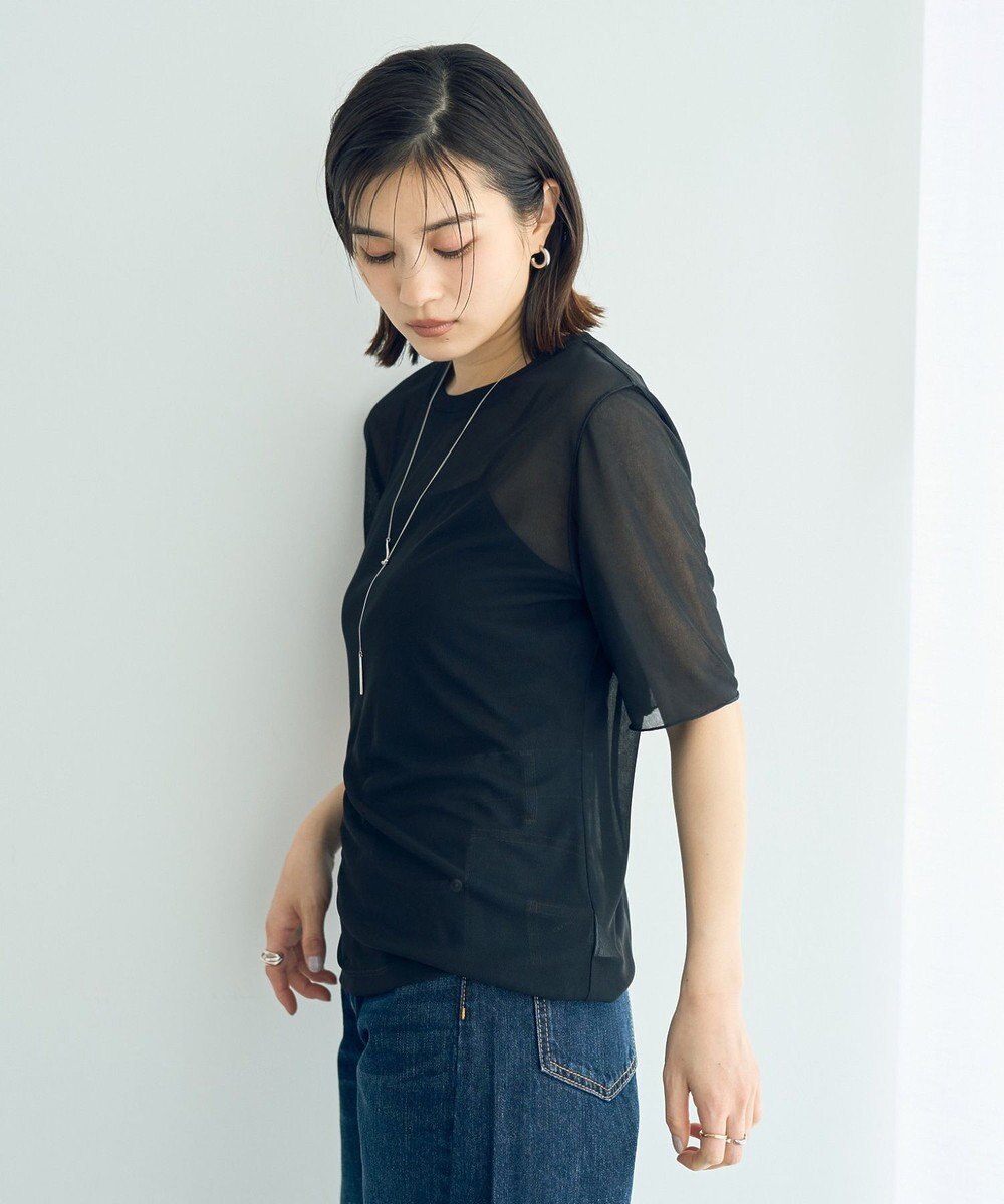 YECCA VECCA クルーネック5分袖シアートップス 