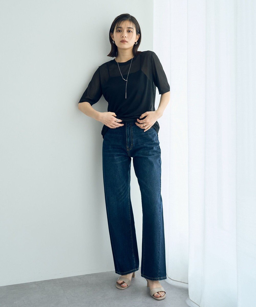 YECCA VECCA クルーネック5分袖シアートップス 