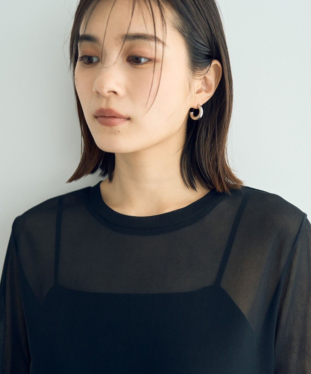 YECCA VECCA クルーネック5分袖シアートップス 