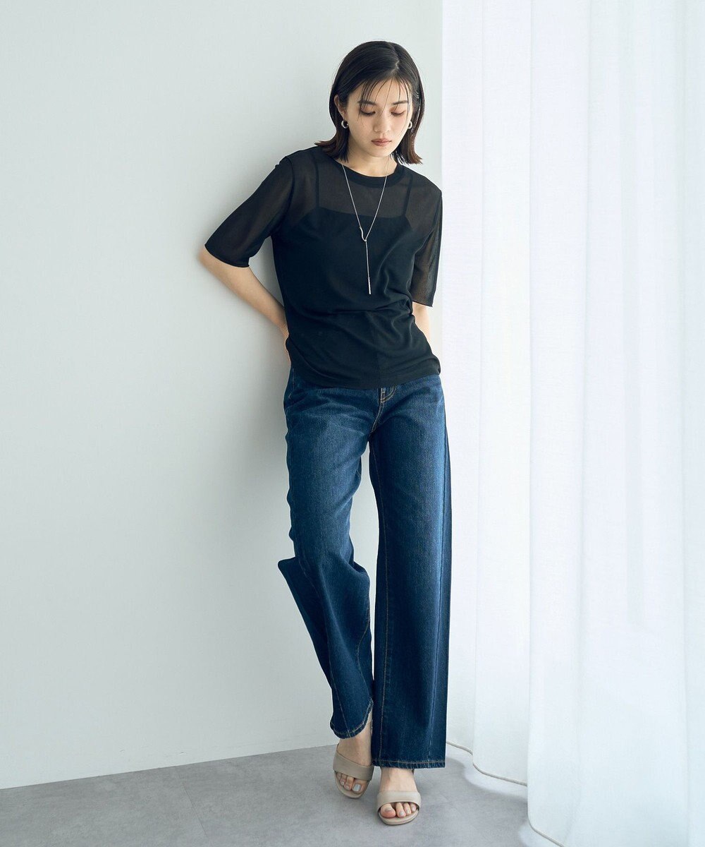 YECCA VECCA クルーネック5分袖シアートップス 