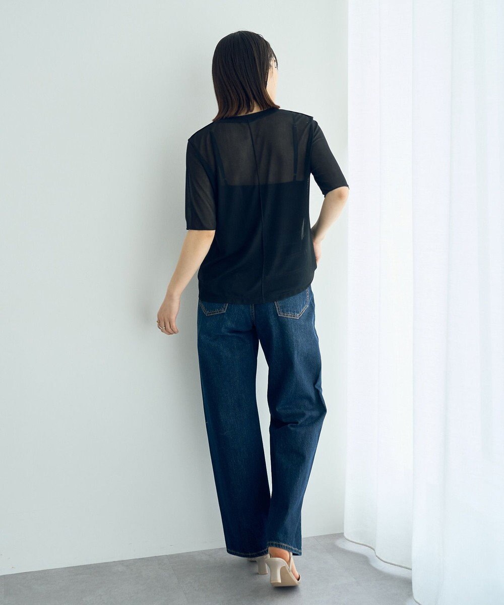 YECCA VECCA クルーネック5分袖シアートップス 