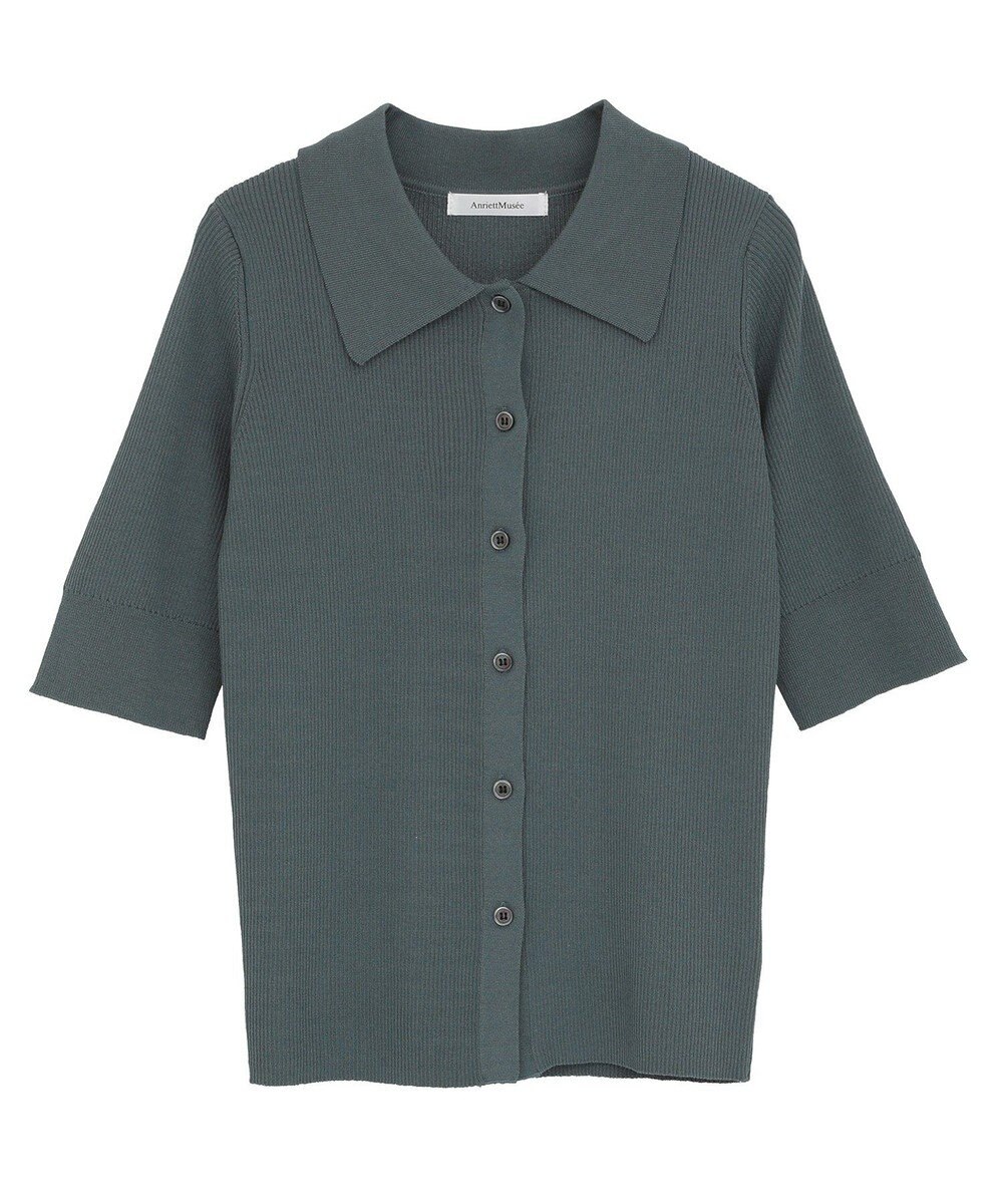 Green Parks ポロ襟5分袖リブニット 