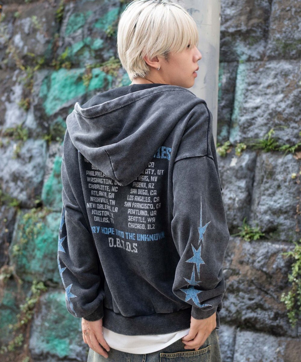 WEGO 【ユニセックス着用ITEM/MLサイズ展開】パウダーブリーチグラフィックZIPパーカー 