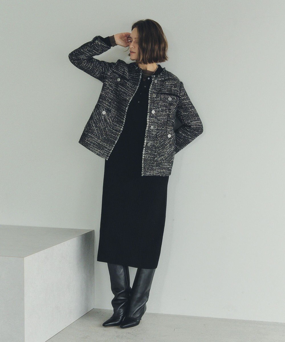 YECCA VECCA ノーカラーツイードジャケット 