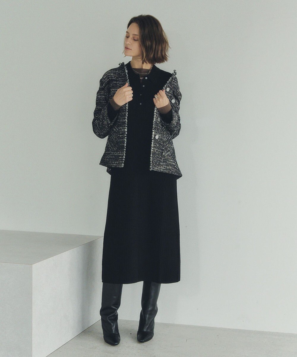 YECCA VECCA ノーカラーツイードジャケット 