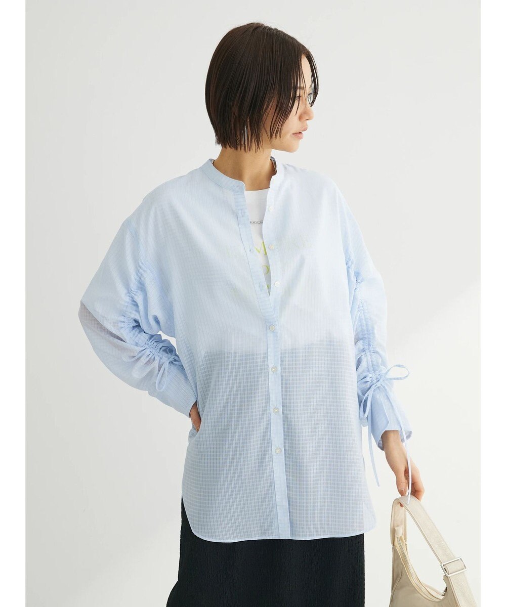 Green Parks シアーチェック袖ドロストシャツチュニック 