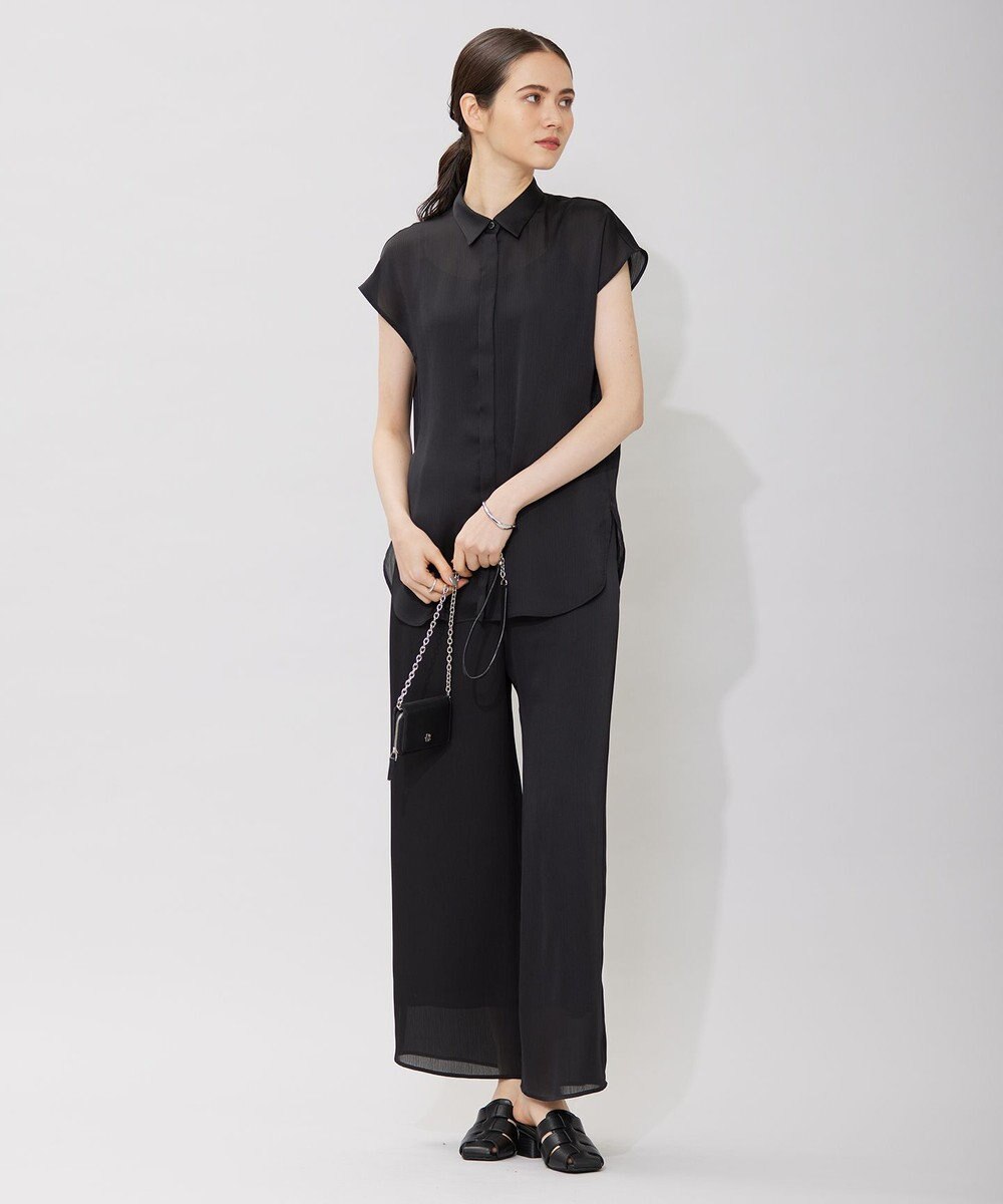 ICB 【接触冷感・洗える】サテンヨウリュウ フレンチスリーブシャツ 