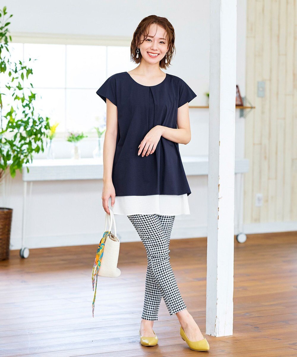 Tiaclasse 【洗える】 異素材を組み合わせたバックシャンカットチュニックブラウス 